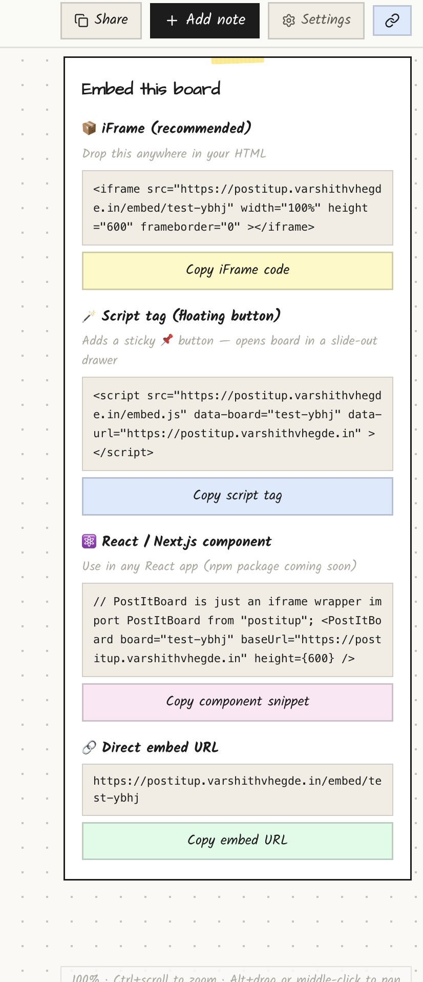 Embed panel in board settings