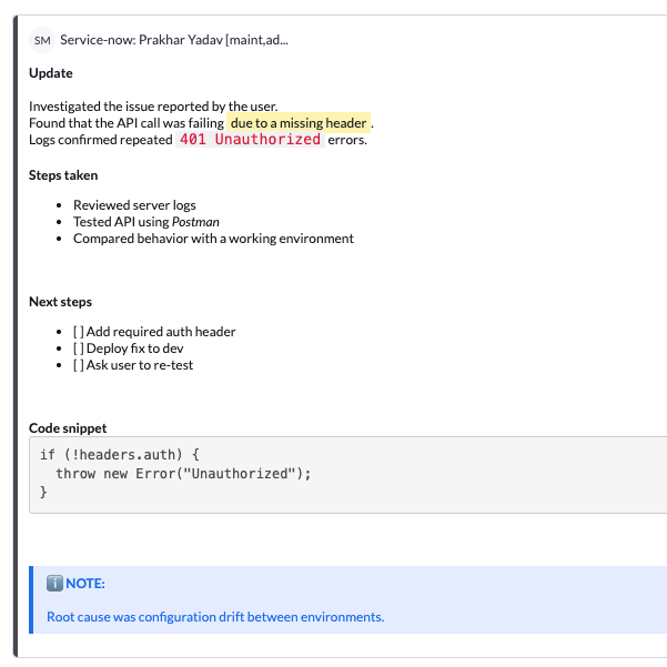 Awesome work notes with rich text using markdown extension