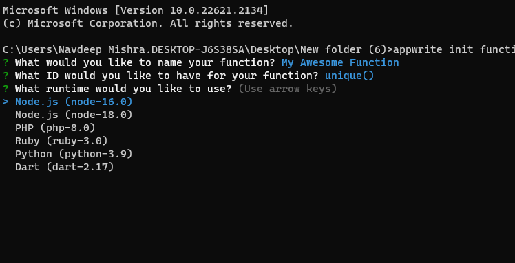 'appwrite init function image'