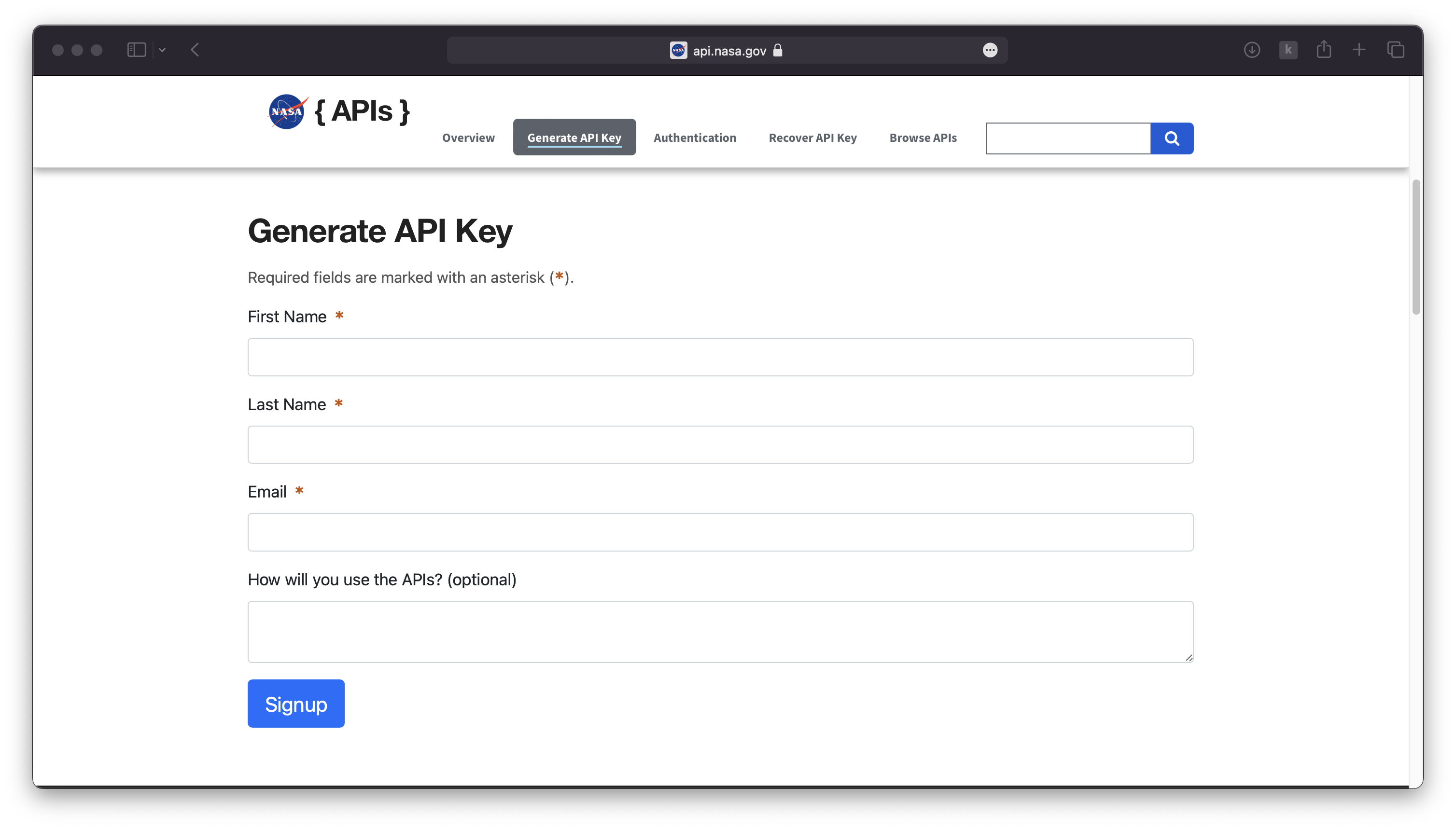 NASA API key