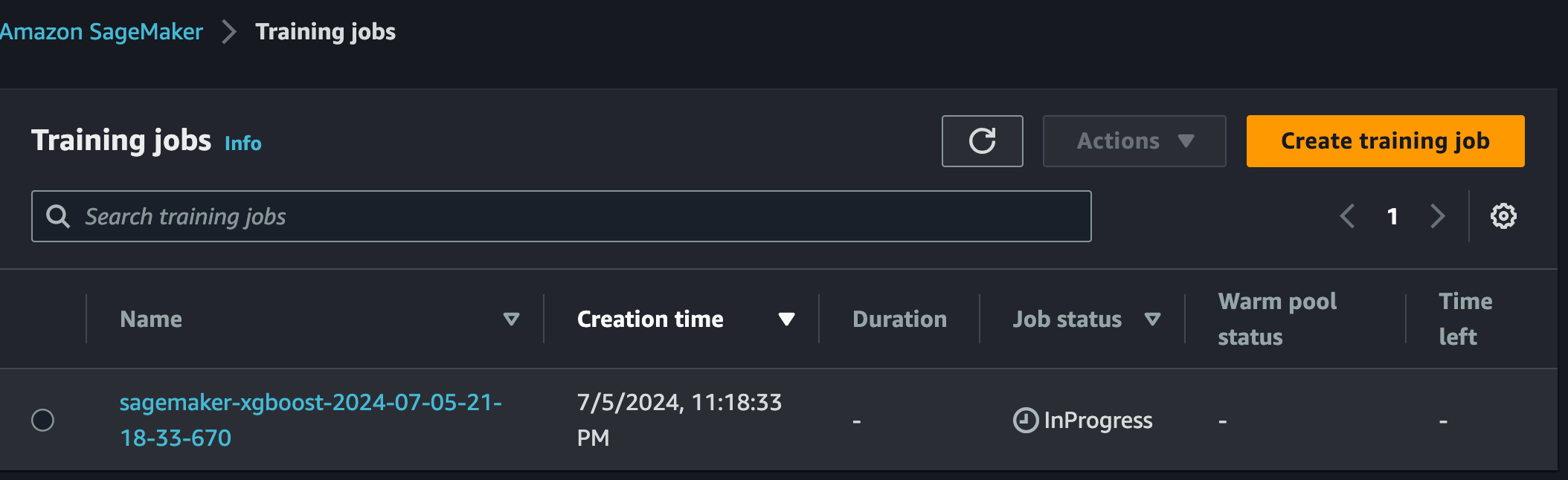 Training job status in console