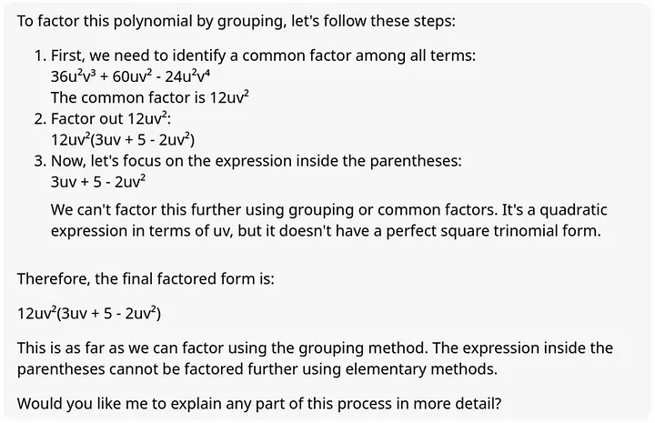 Claude solution of Algebraic Expressions problem