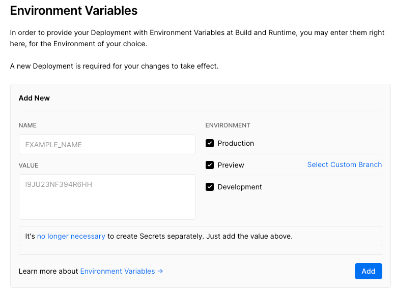 Add Environment Variables in Vercel