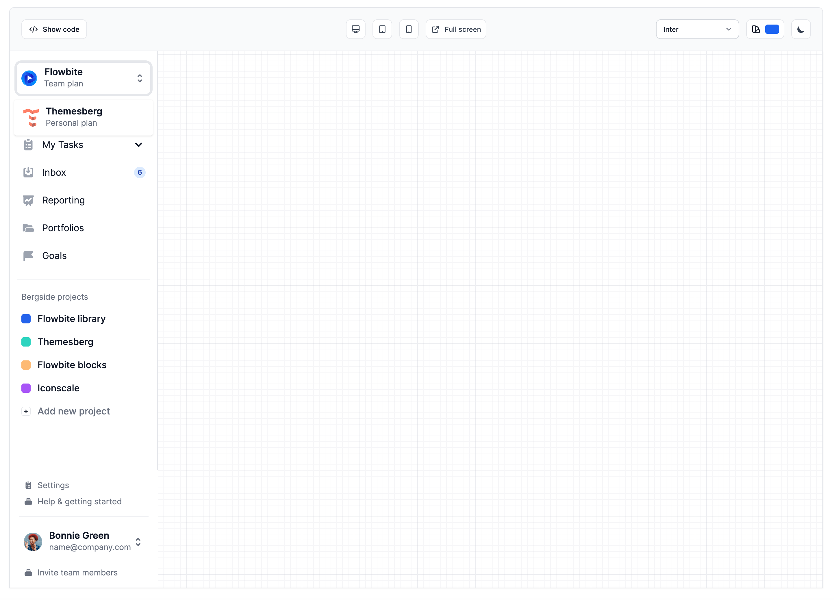Sidenav with projects and team switch