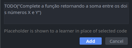 Exemplo de placeholder para ser adicionado á função soma