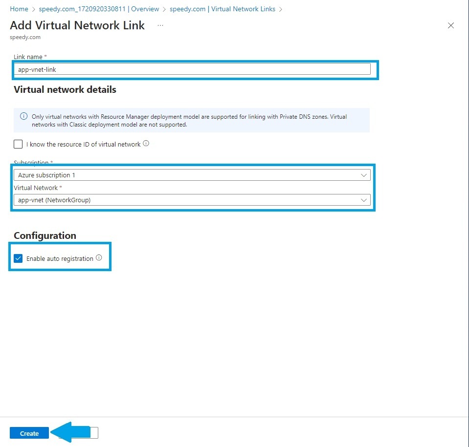 Configuring Virtual Network Link