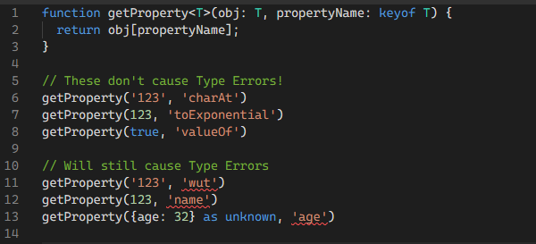 A screenshot of TypeScript code detailing the examples discussed above