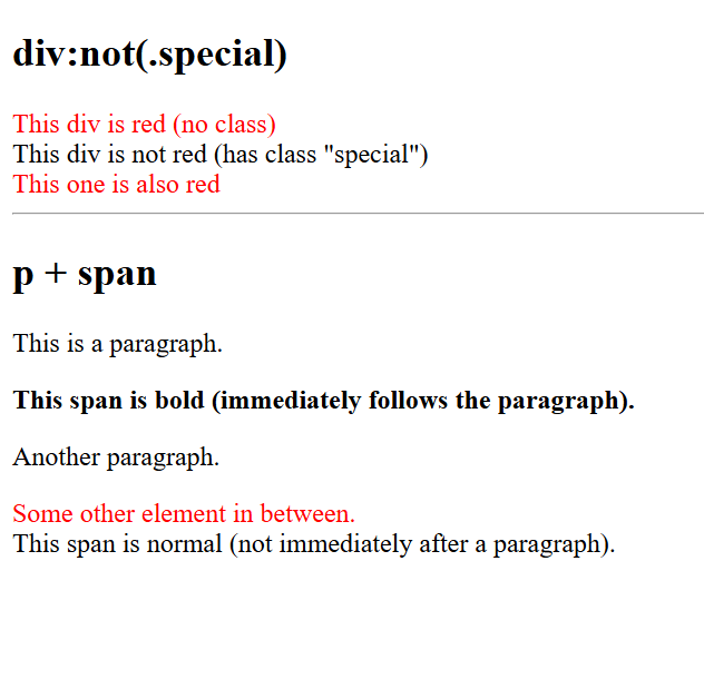 Example of selectors