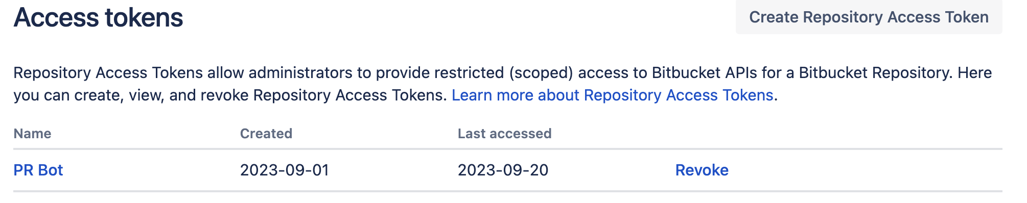 Bitbucket Access Token Screenshot