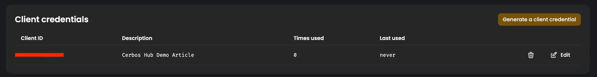 Listed client credentials
