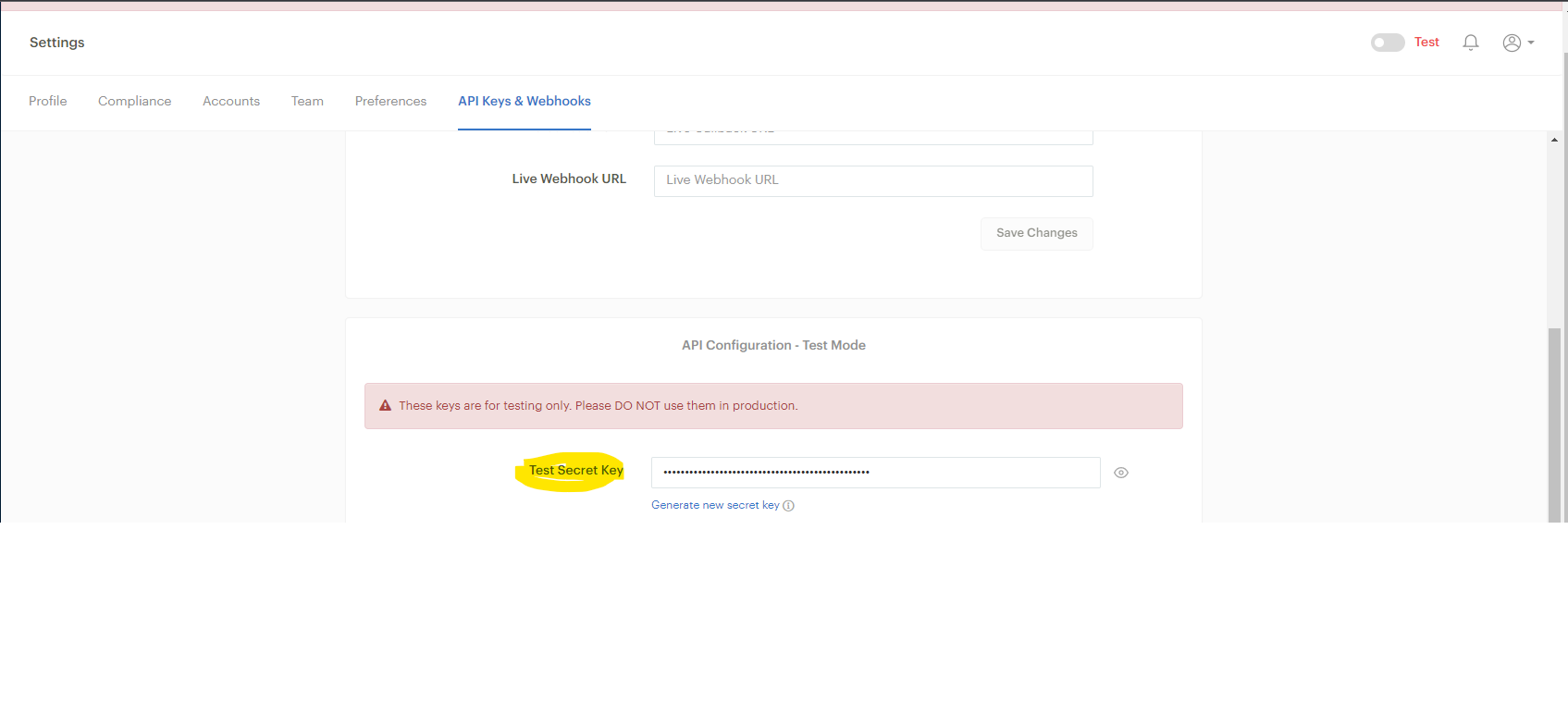 Paystack Test Secret Key
