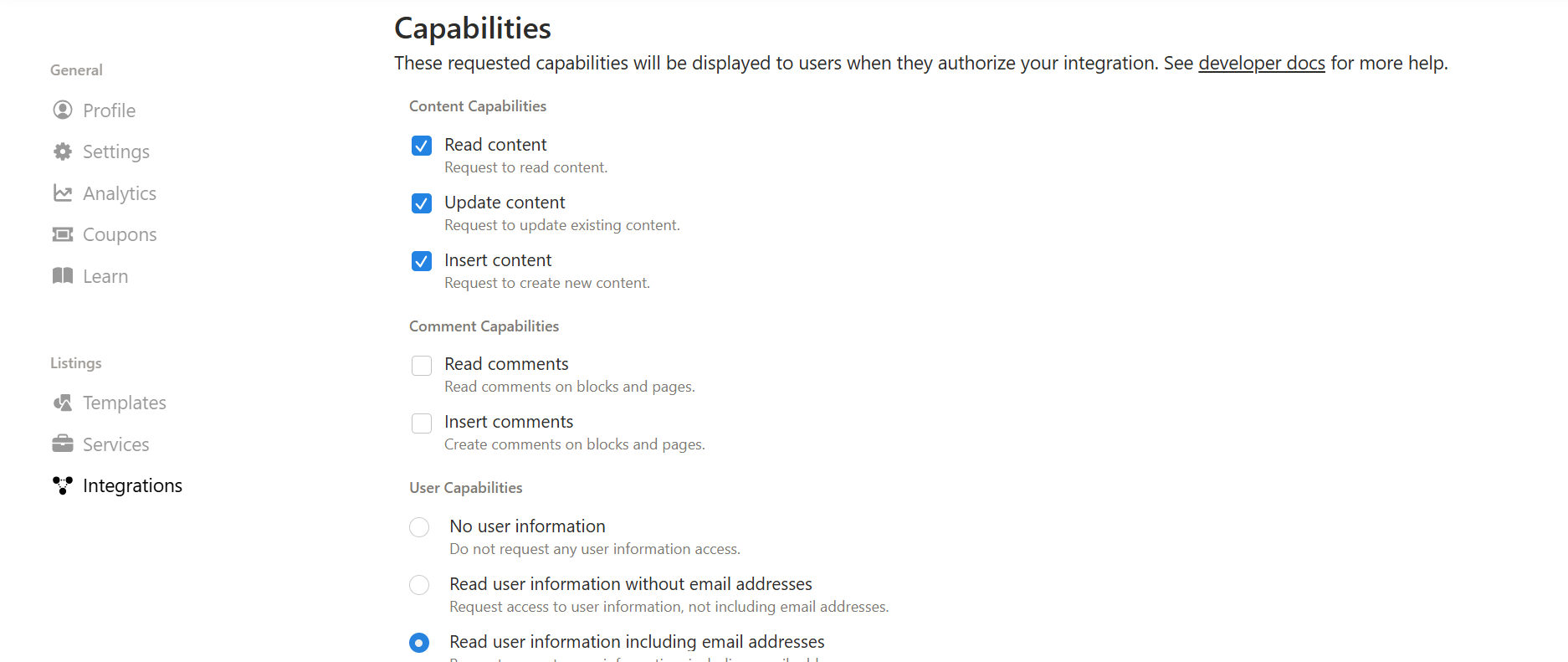 Capability selection
