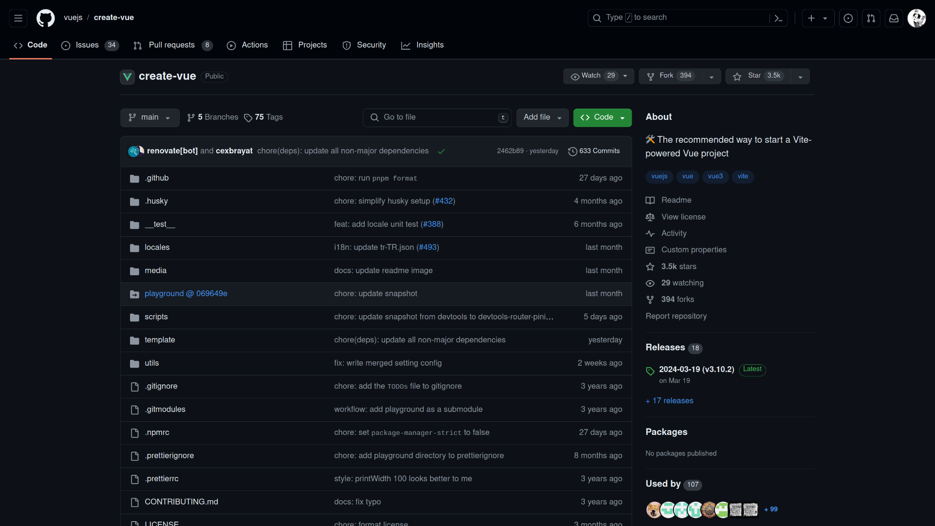 'create-vue' GitHub repository