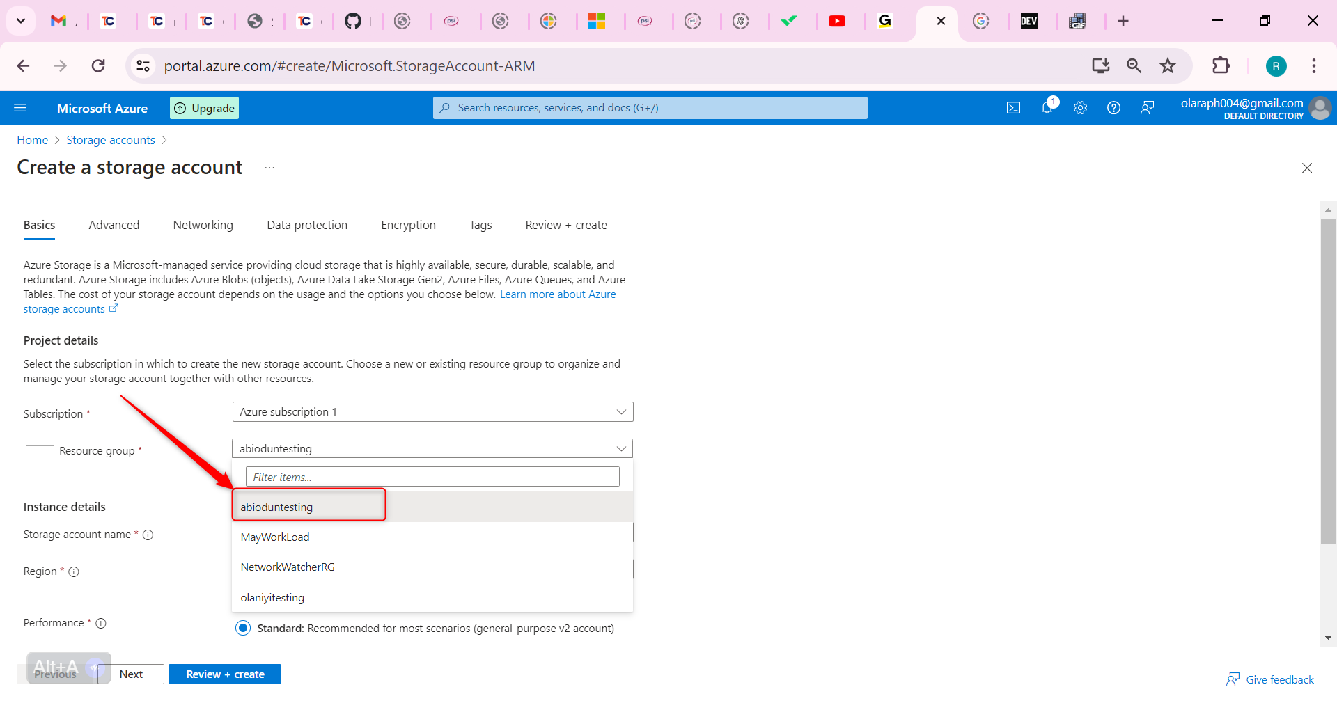 Select the Resource group 