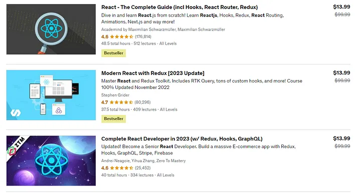 React courses on Udemy