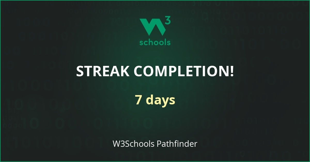 7 day streak on W3Schools