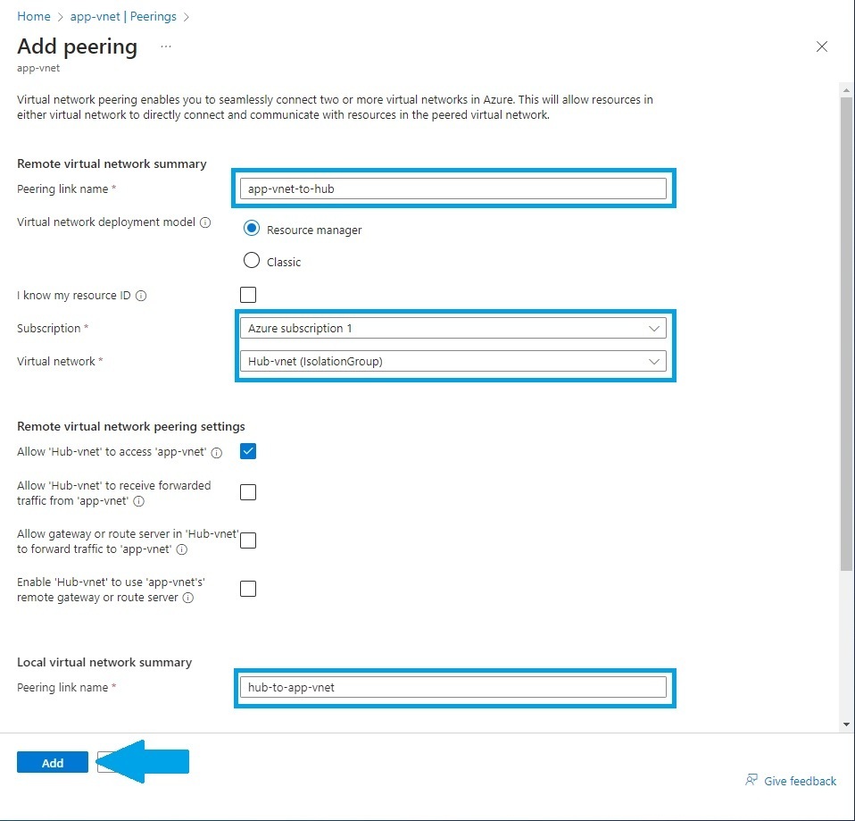 Configuring the peering connection