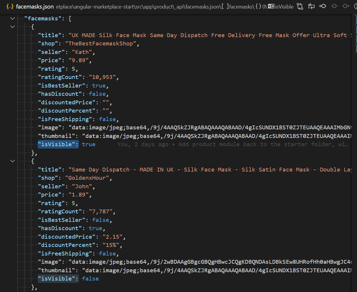 Snippet of facemasks.json to illustrate isVisible key