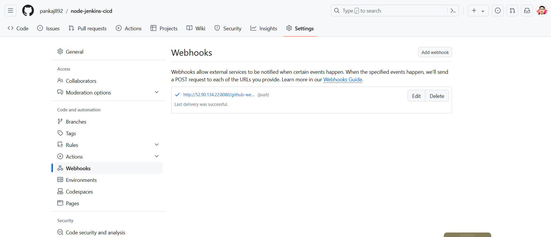 Webhook Tab