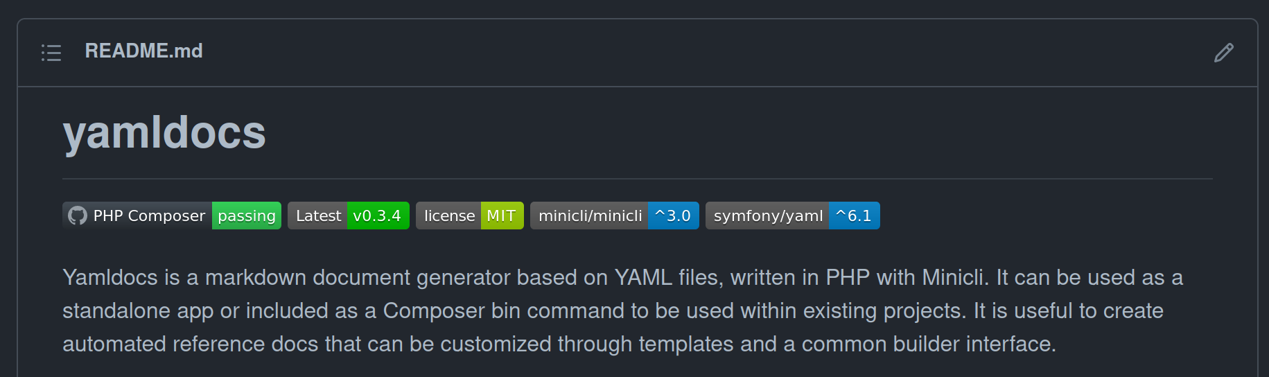 Shows badges from yamldocs project readme