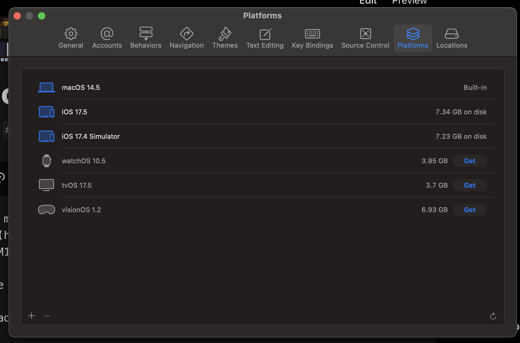 Xcode settings tab