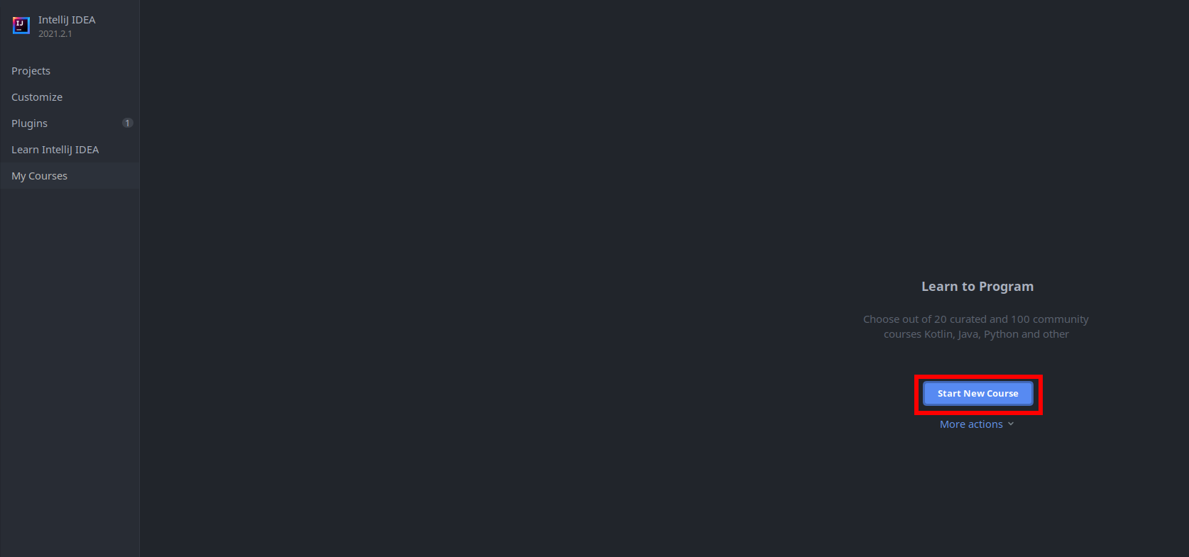botão start new course intellij