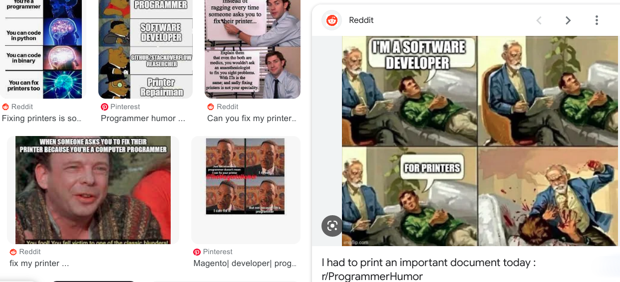 Image search results for fix printer developer meme