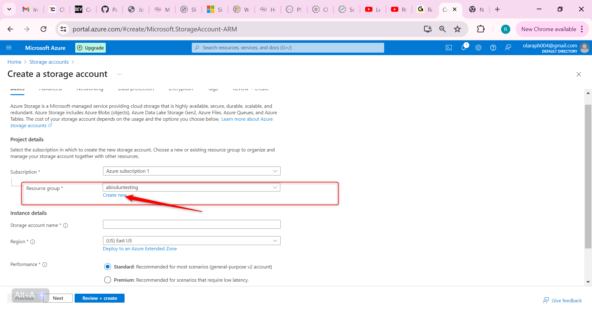 name of resource group