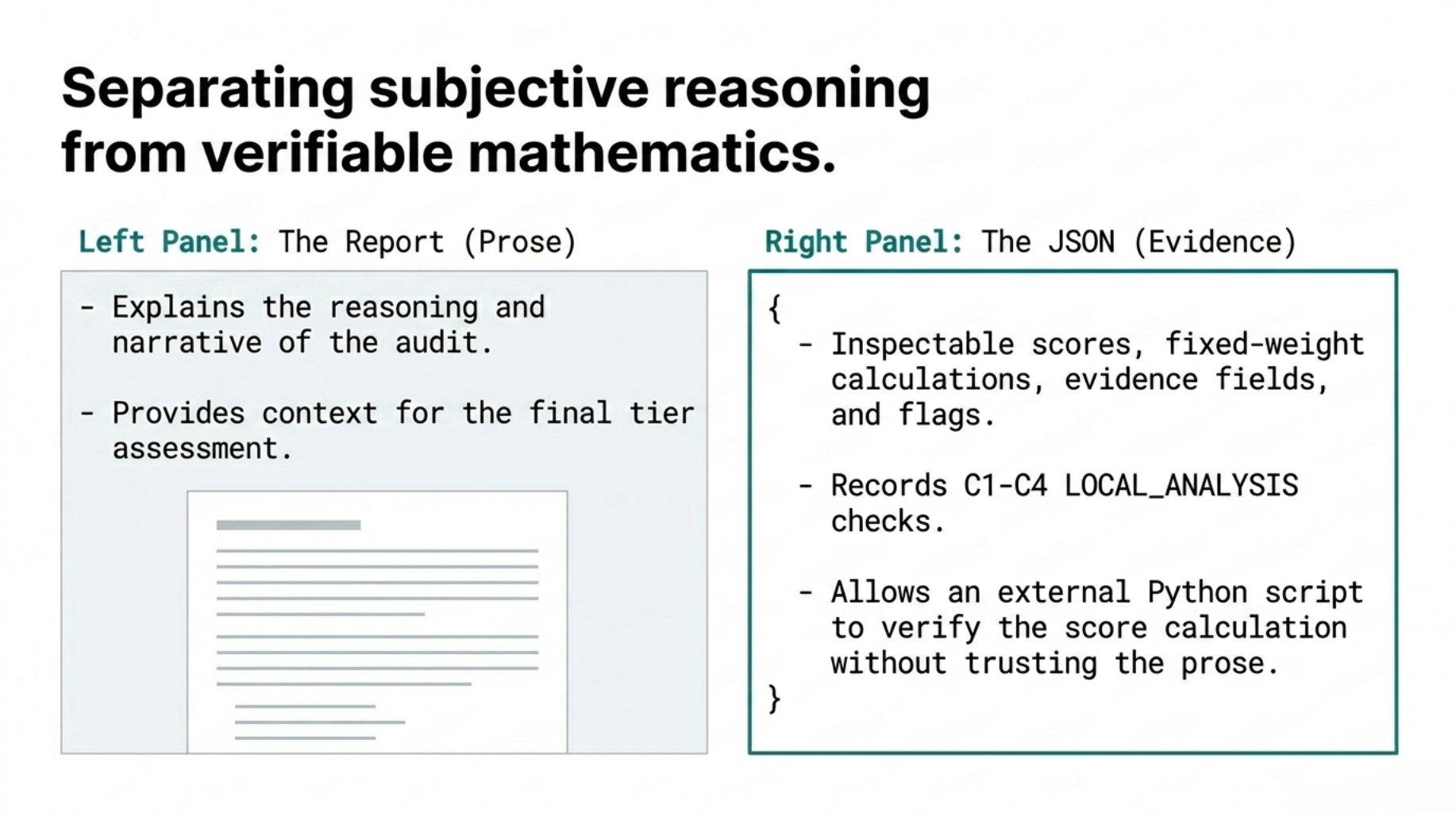 Separating subjective reasoning from verifiable mathematics