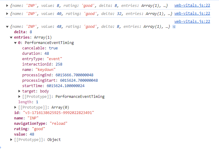 INP using web-vitals