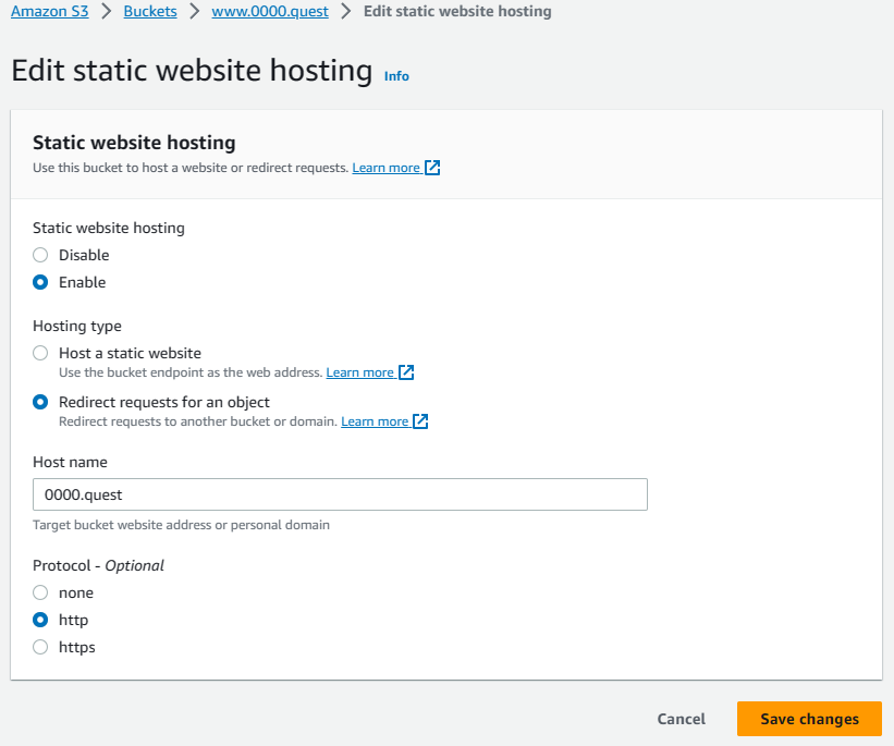 AWS S3 bucket settings screenshot