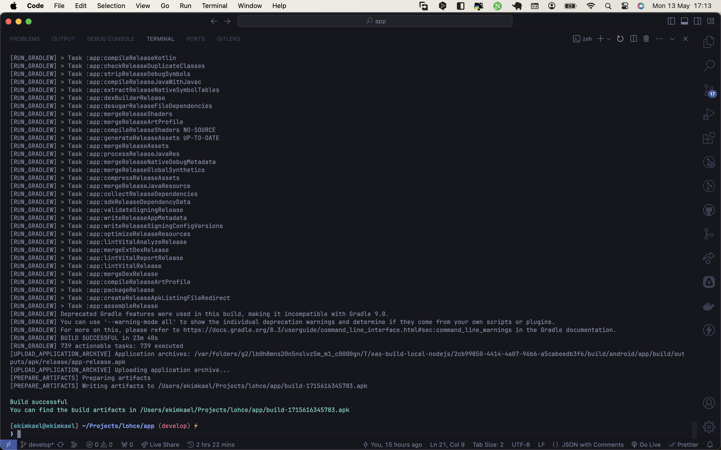 screenshot of build completed without errors