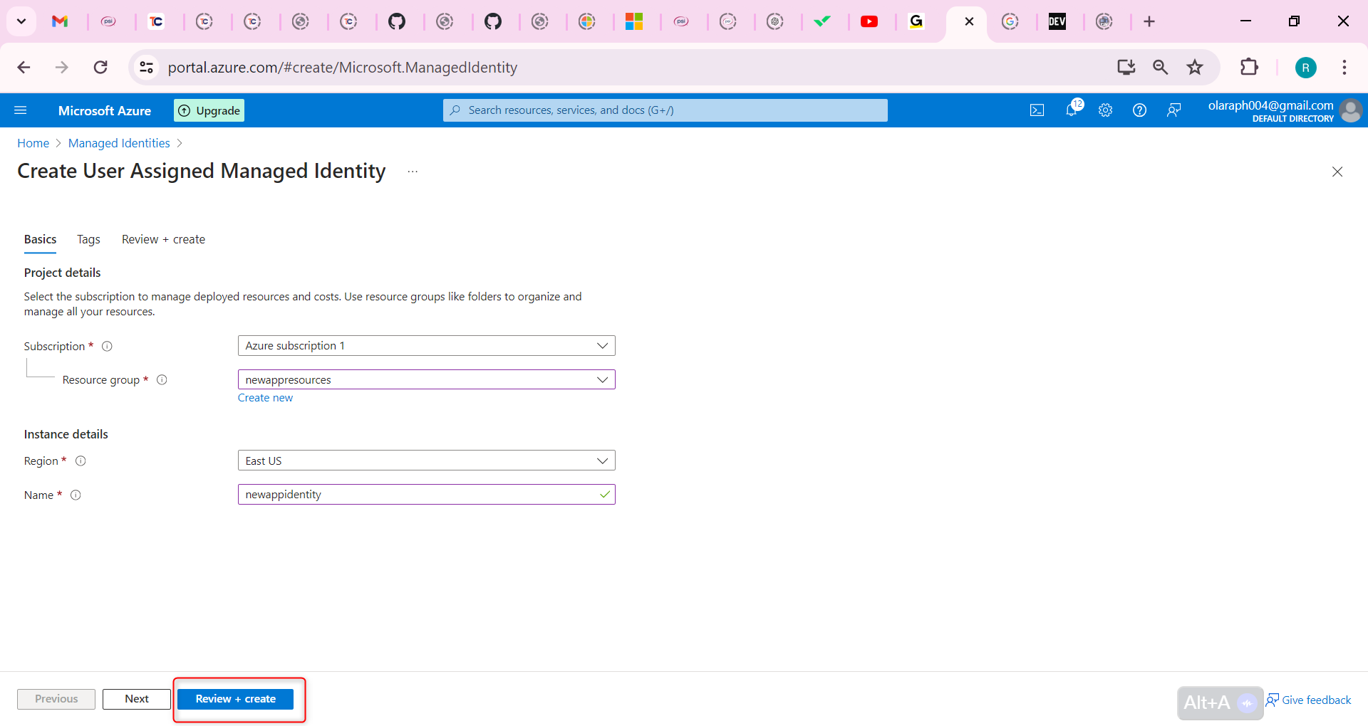 Select Review and create