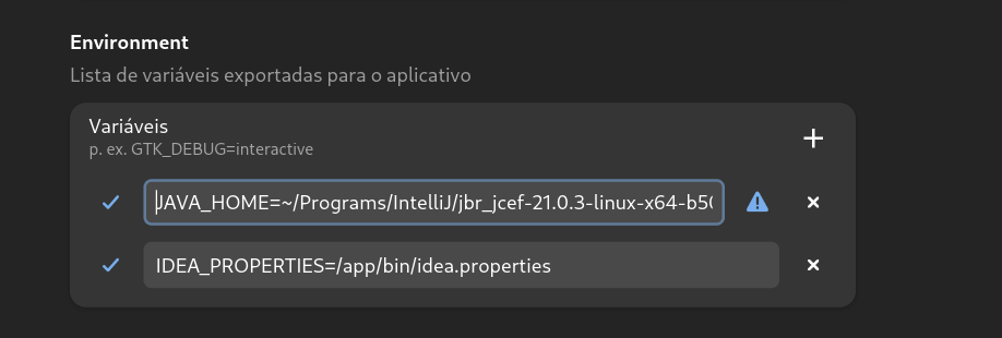 Flatseal seção de Environment
