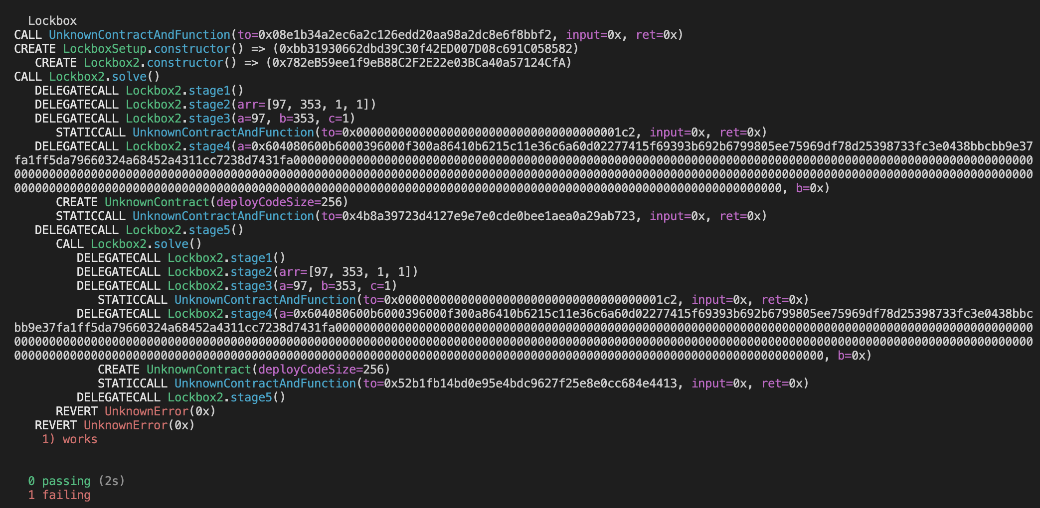 Terminal screenshot of first 4 stages passing, while stage 5 failing