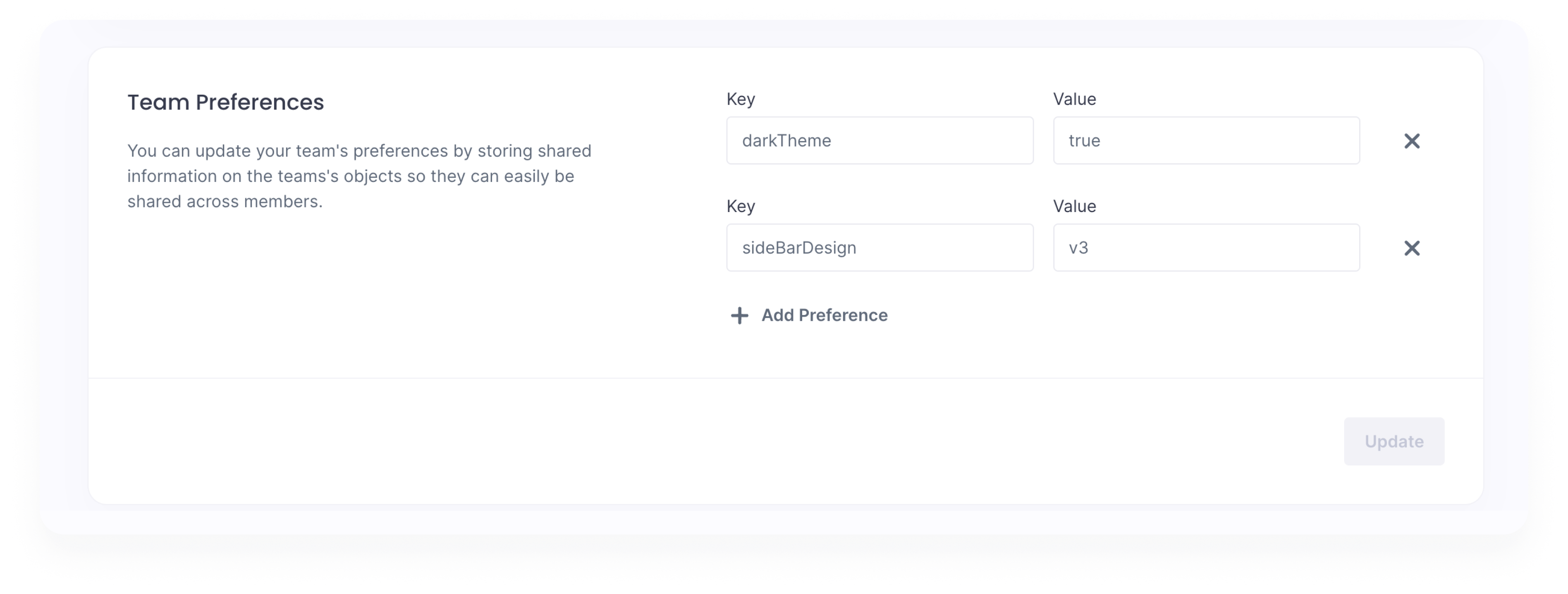Team Preferences Console UI