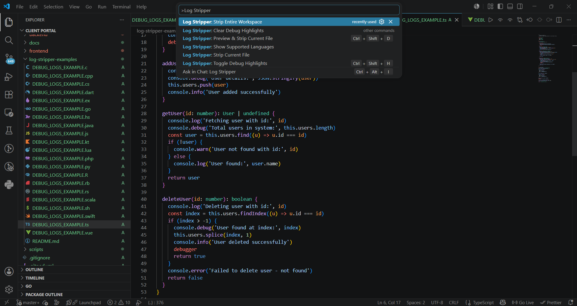Command Palette | Strip Entire Workspace | Clean whole project