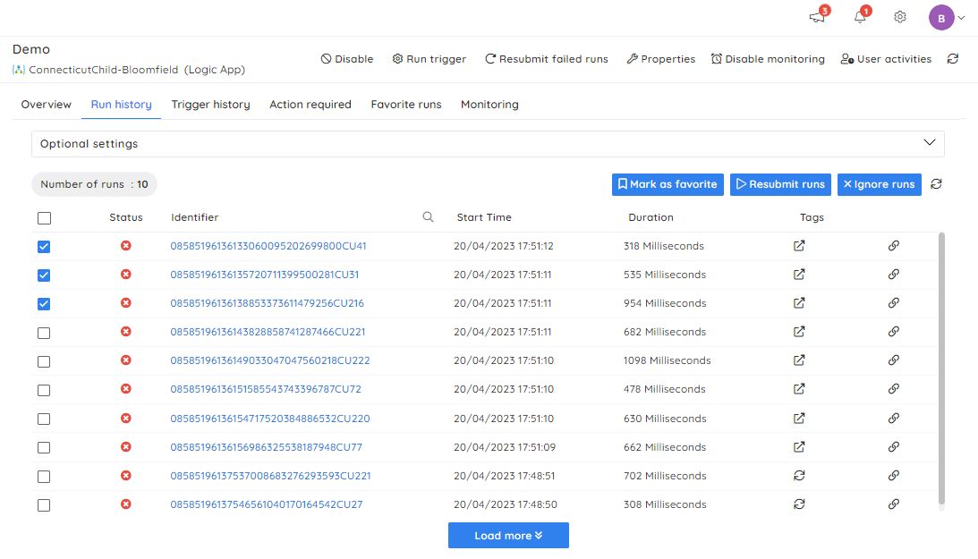 Resubmitting failed runs through Serverless360