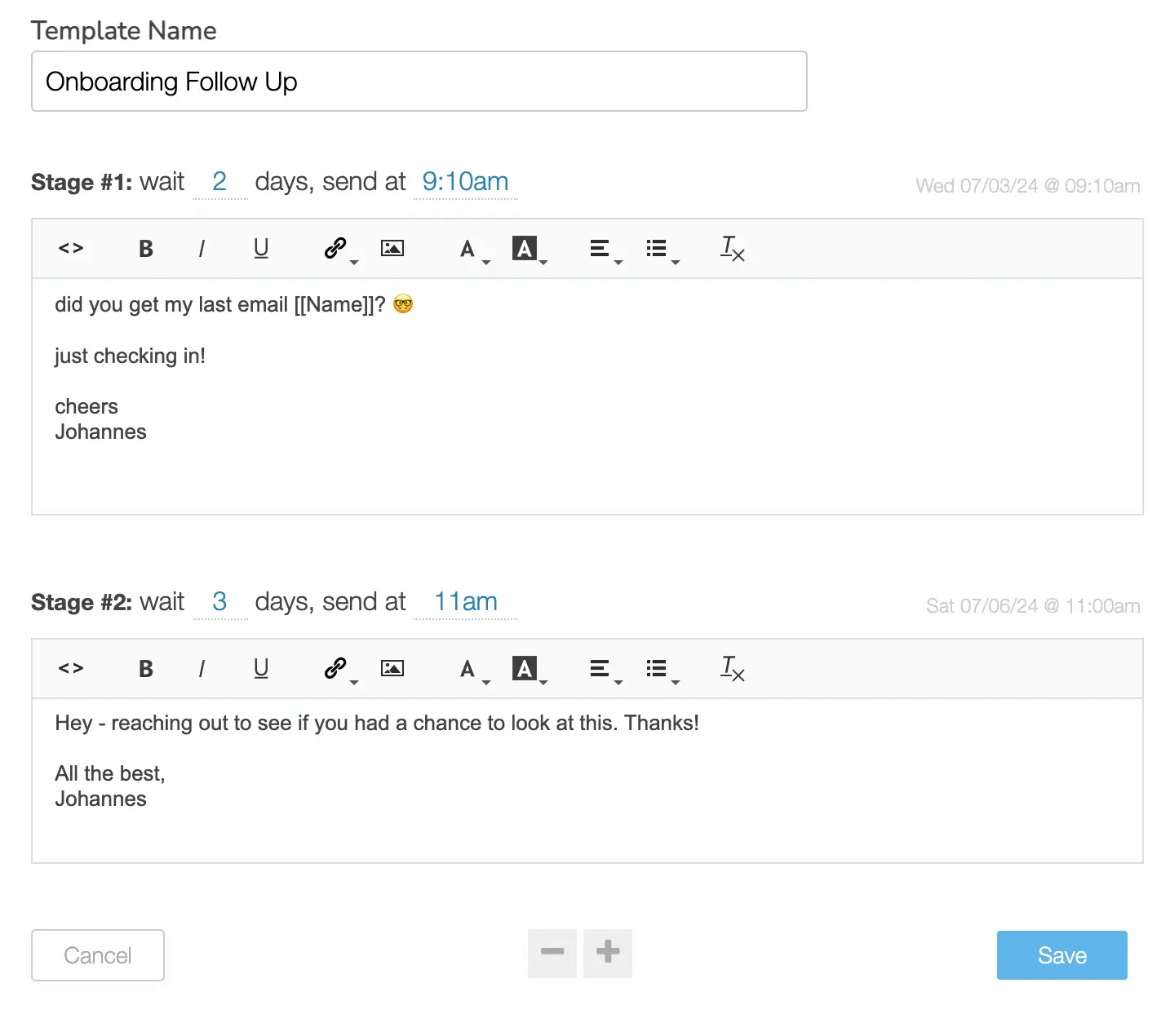Follow up templates