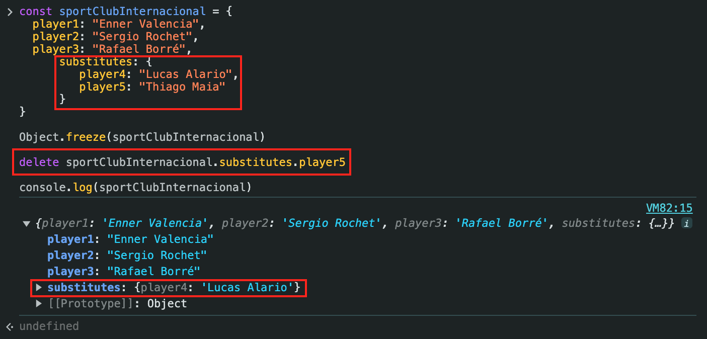 Deletando o jogador reserva aninhado player5
