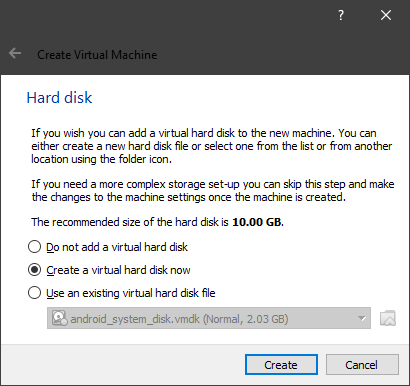 Create a virtual hard disk