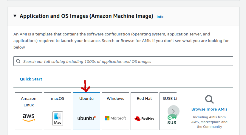 Select Ubuntu as the AMI