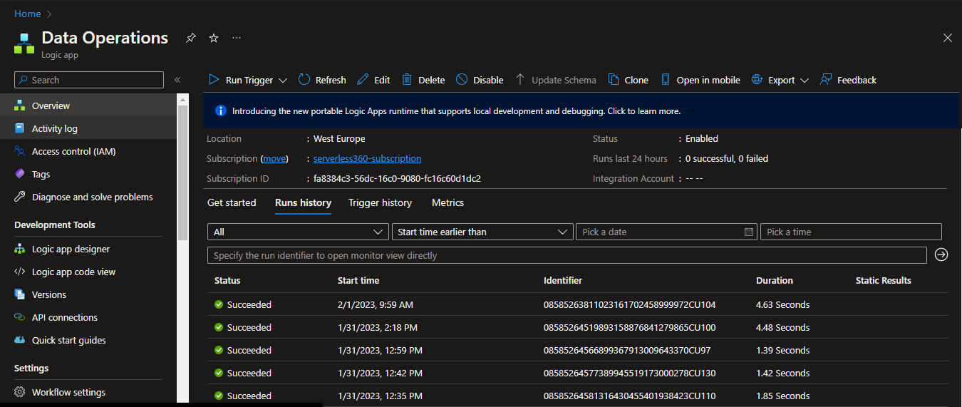 Azure Logic Apps portal overview