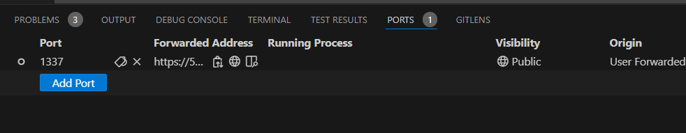 vscode built in proxy tunnel 'ports'