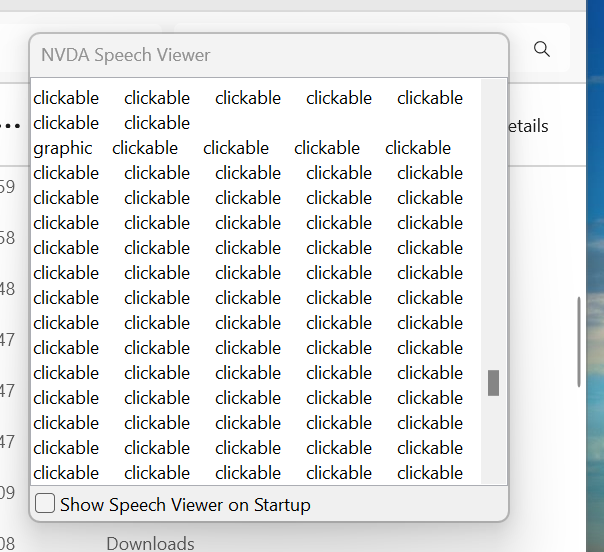 NVDA speech viewer showing the output of the line graph