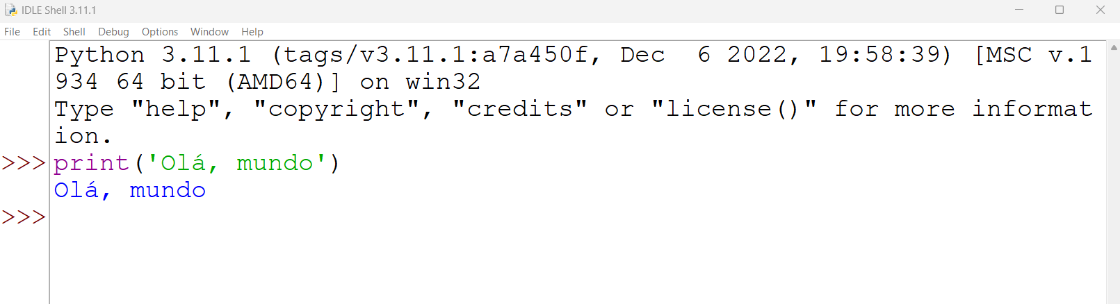 Print do IDLE com os comandos e informações do texto descrito acima.