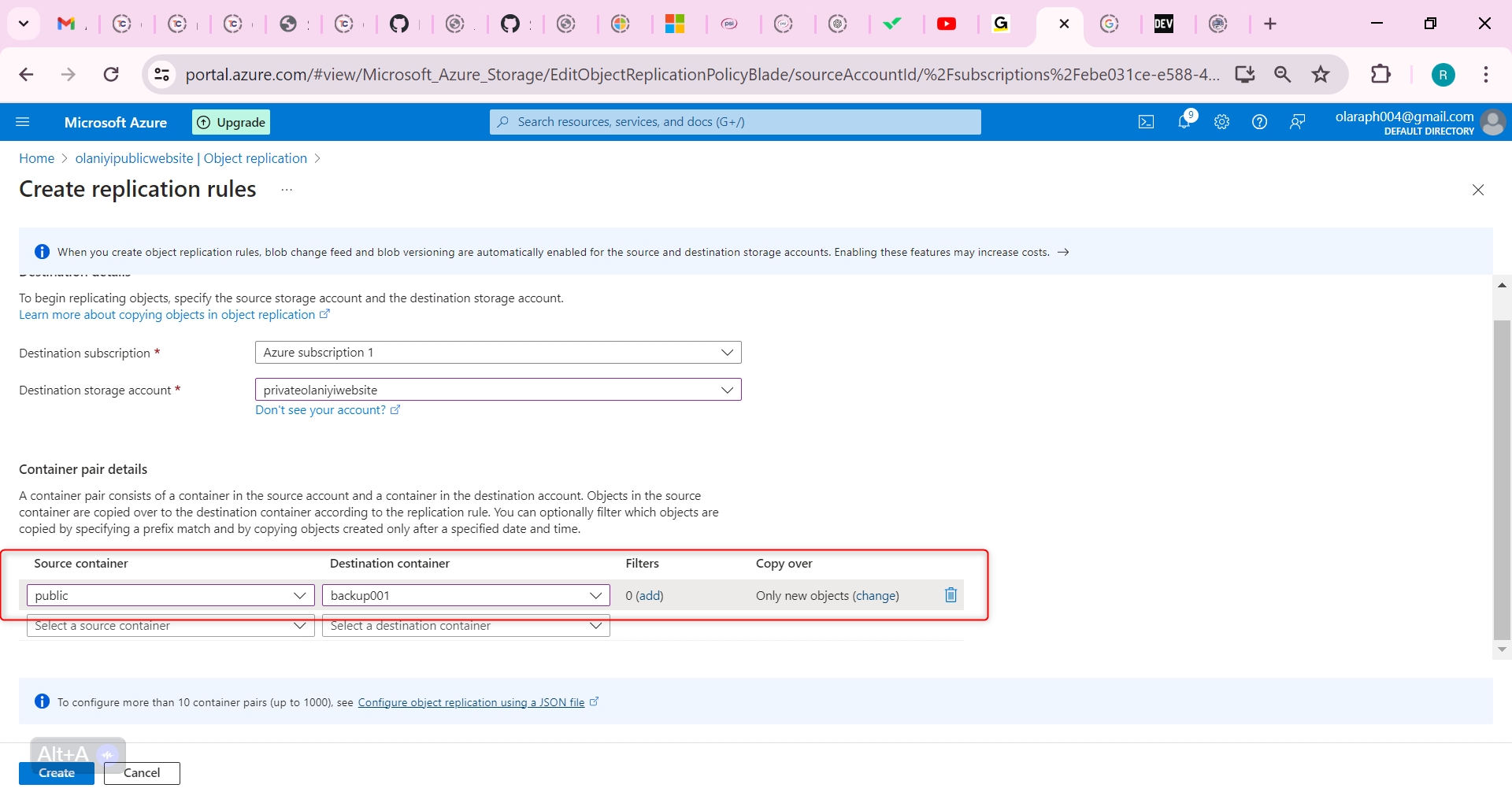 Set the Source container