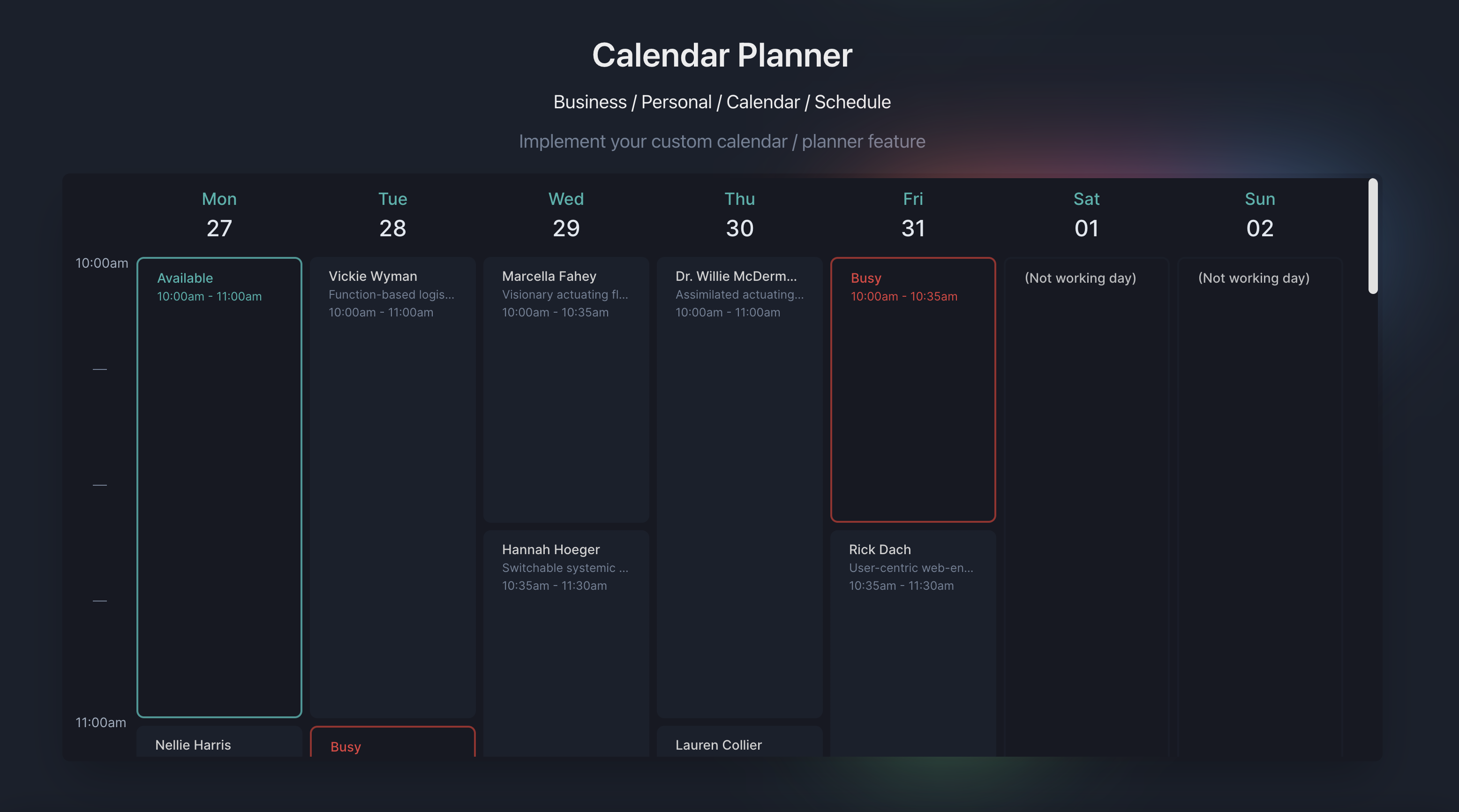 Example Calendar