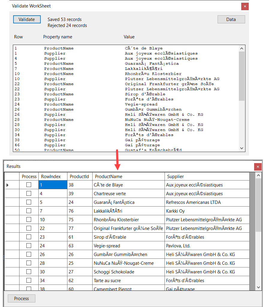 main and results forms after importing data