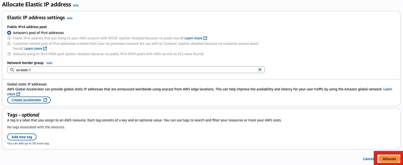 View allocated Elastic IP address